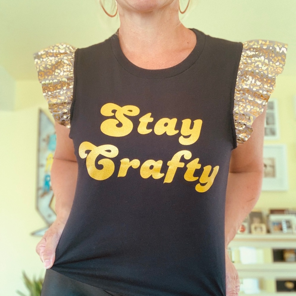 ReWorked RePurposed ‘Stay Crafty’ Black/Gold Tee